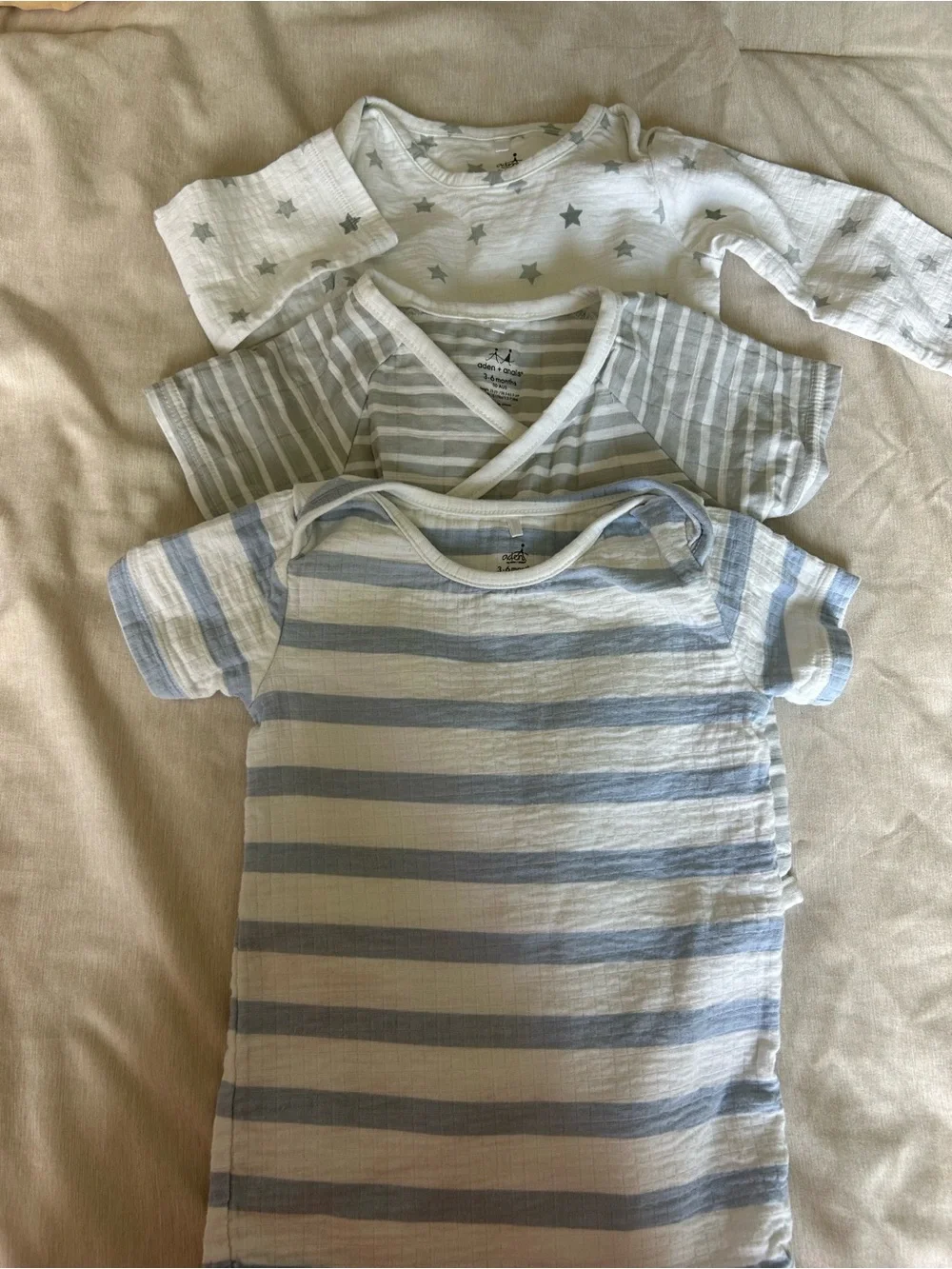 aden + anais Light Blue and White Striped Baby Onesie